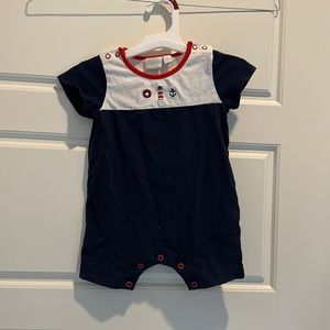 Navy and white infant romper